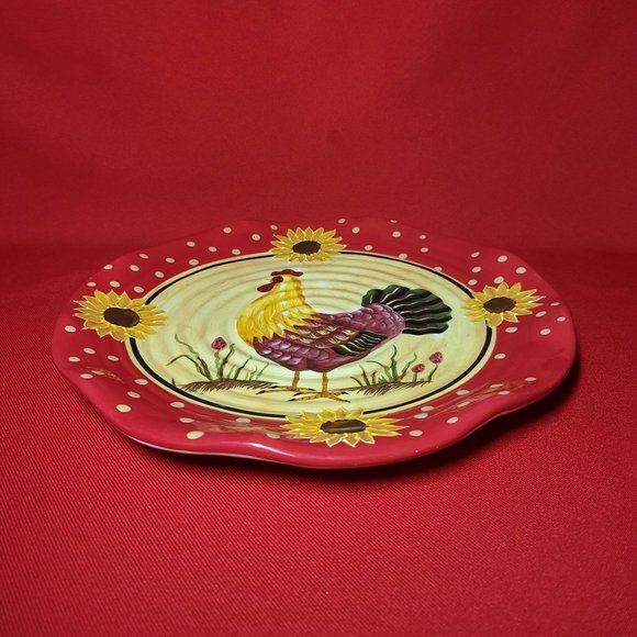 Decorative Rooster Sunflower Ceramic Plate Red 10" - Picture 3 of 11